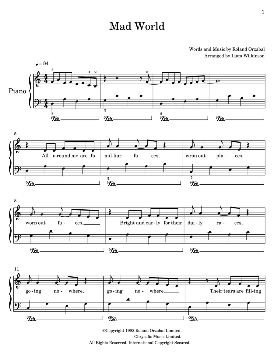 Mad World Easy Piano scores gallery preview page 1