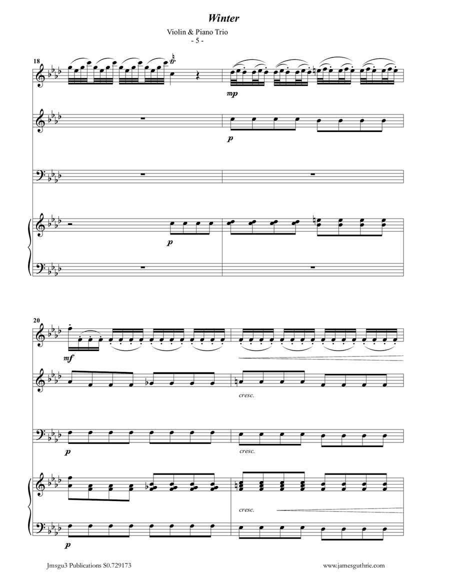 Vivaldi: Winter from the Four Seasons for Violin & Piano Trio Piano Trio scores gallery preview page 5