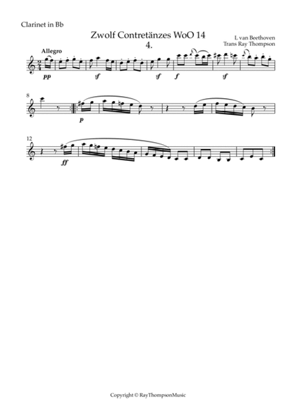 Beethoven: Zwolf Contretänzes (Twelve Countredances) WoO 14 No.4 - wind quintet image number null