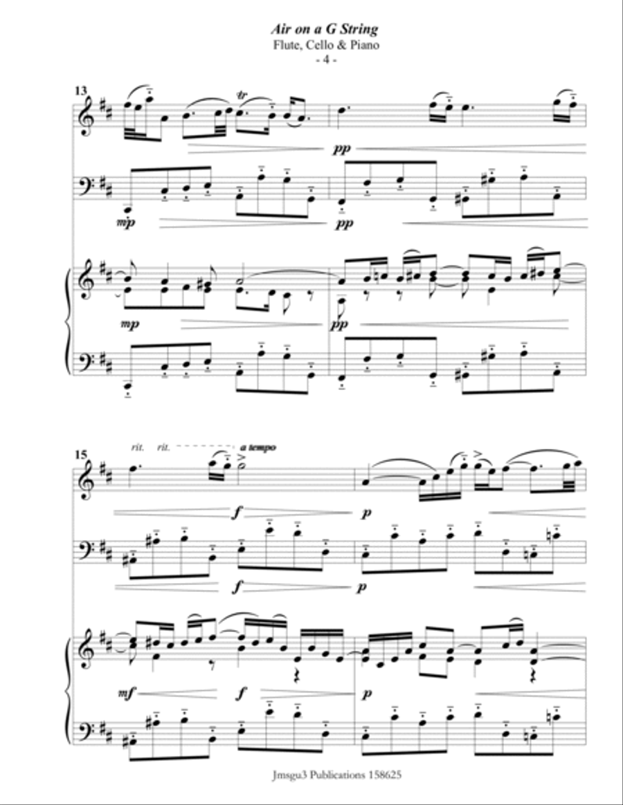 Bach: Air on a G String for Flute, Cello & Piano Flute scores gallery preview page 4