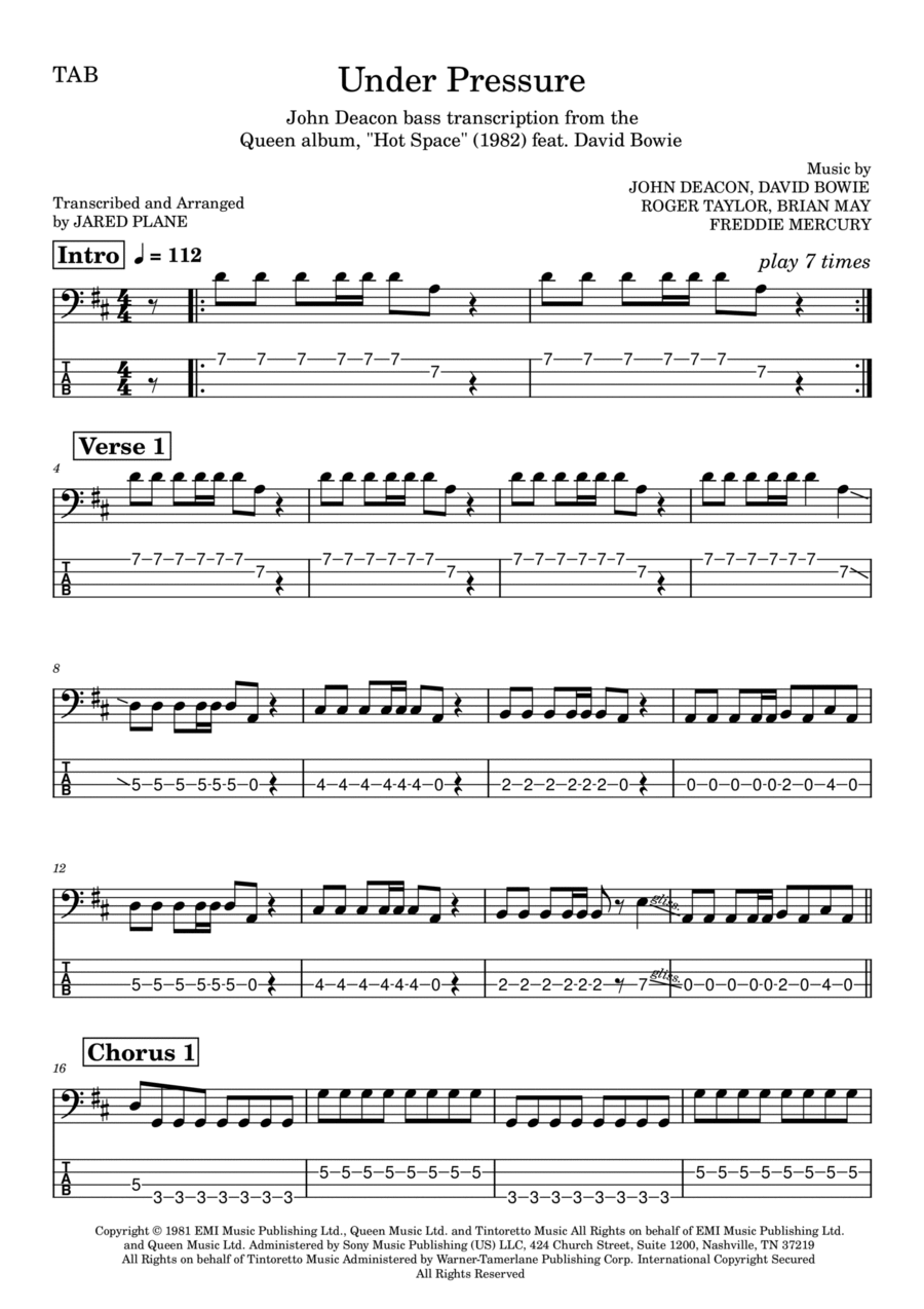 Under Pressure Guitar Tablature scores gallery preview page 1