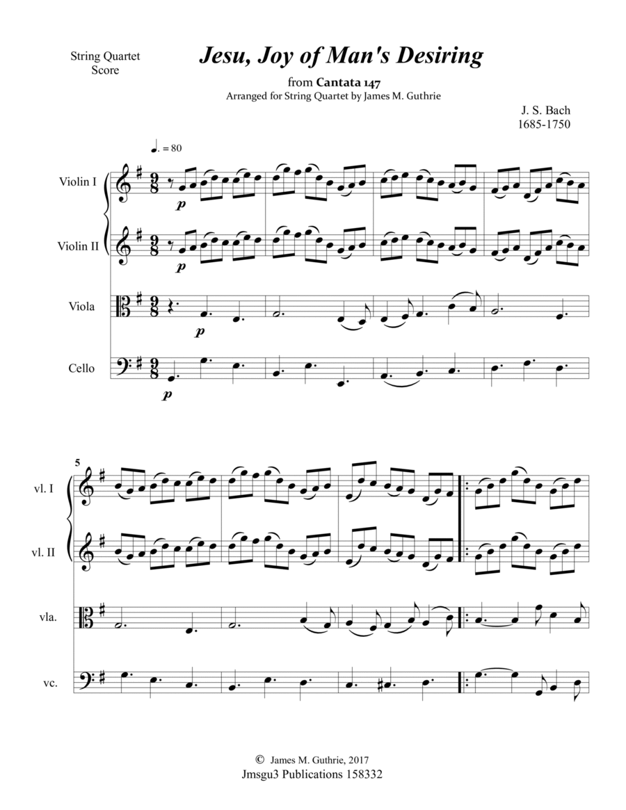 Bach: Jesu, Joy of Man's Desiring for String Quartet String Quartet scores gallery preview page 1
