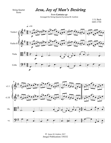 Bach: Jesu, Joy of Man's Desiring for String Quartet image number null