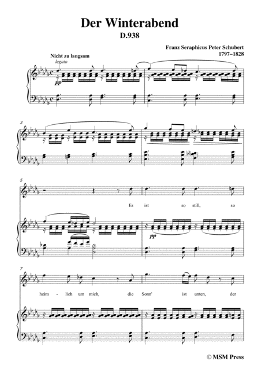 Schubert-Der Winterabend,in D flat Major,D.938,for Voice and Piano Voice Solo scores gallery preview page 3