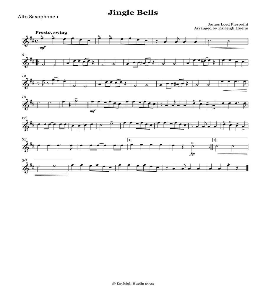 Jingle Bells - Saxophone sextet (SAATTB) image number null
