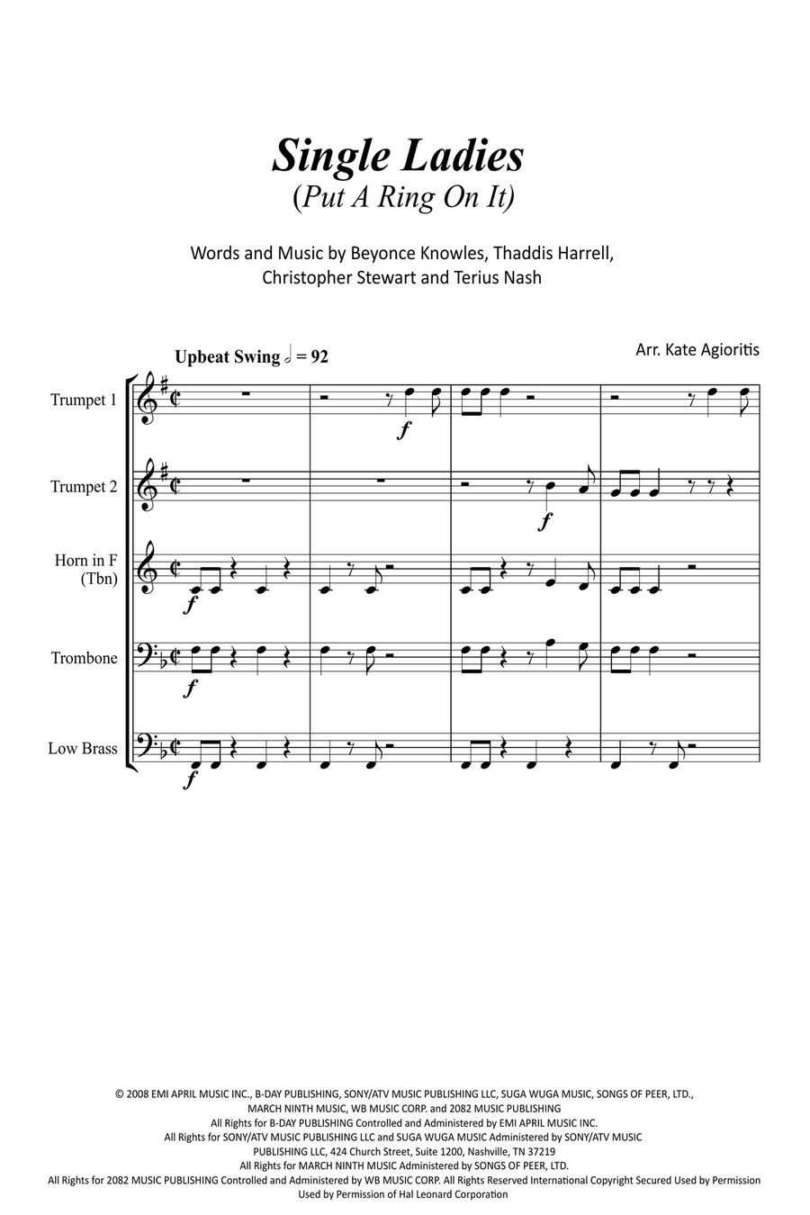 Single Ladies (Put A Ring On It) Brass Quartet scores gallery preview page 2