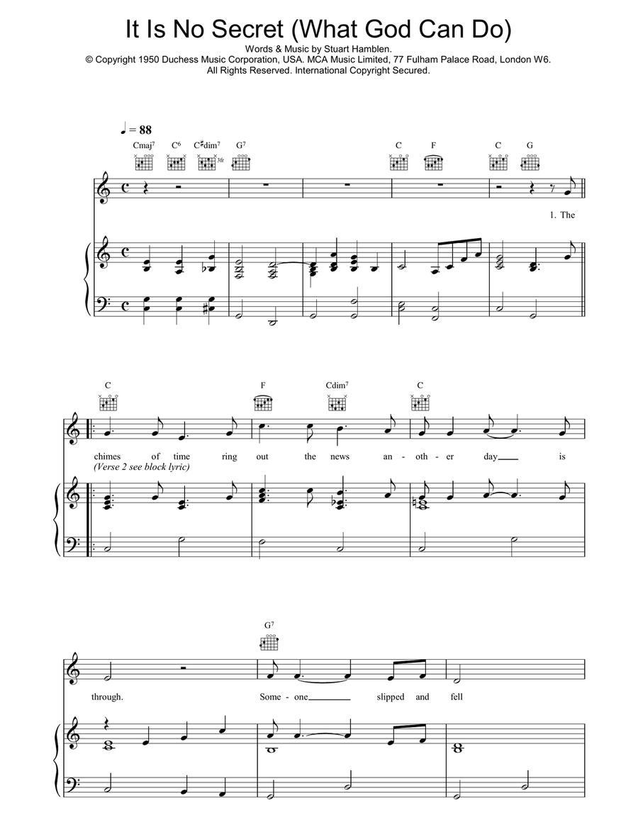 It Is No Secret (What God Can Do) Piano, Vocal, Guitar scores gallery preview page 1