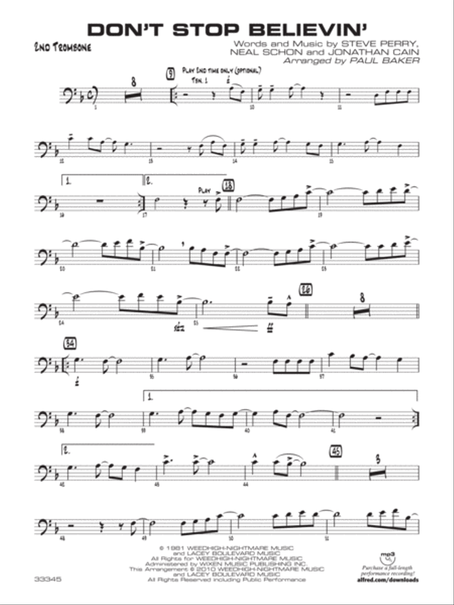 Don't Stop Believin': 2nd Trombone Jazz Ensemble scores gallery preview page 1
