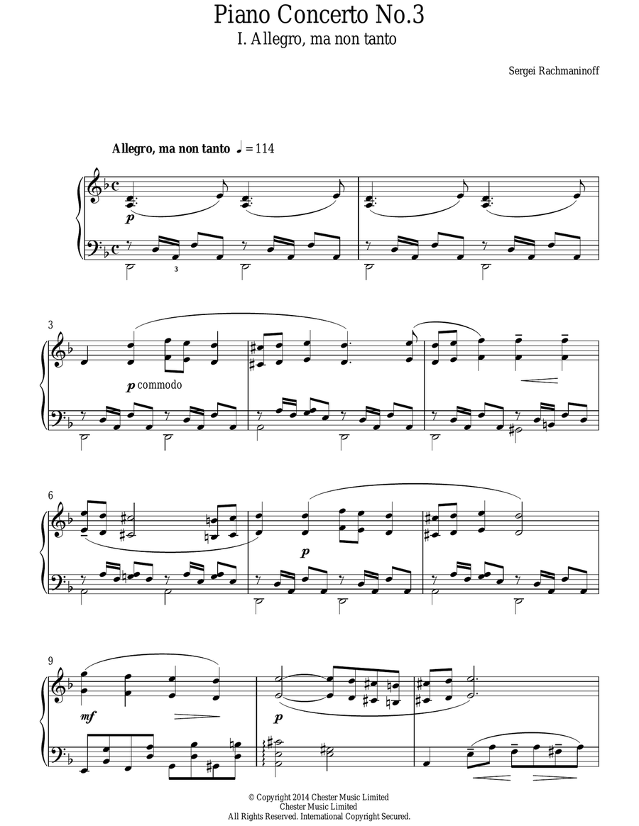 Piano Concerto No.3 - 1st Movement Piano Solo scores gallery preview page 1