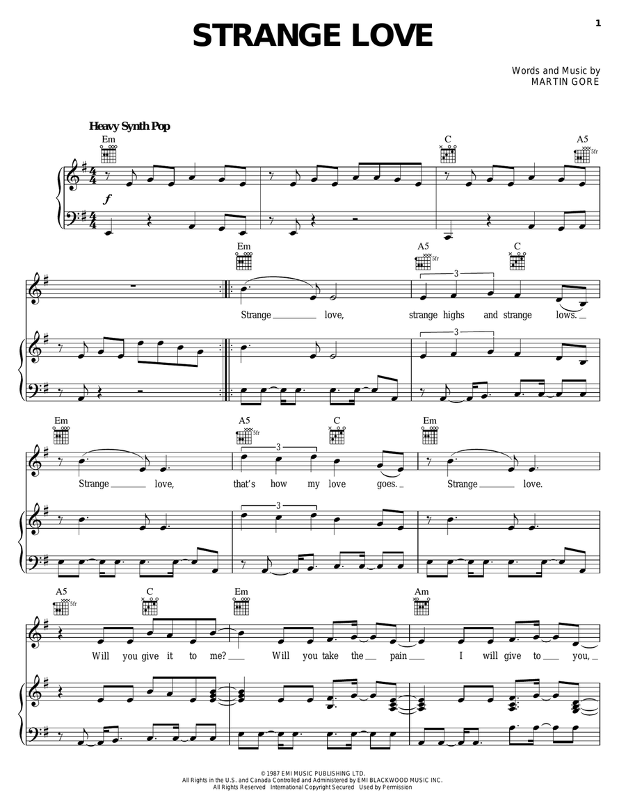Strange Love Piano, Vocal, Guitar scores gallery preview page 1