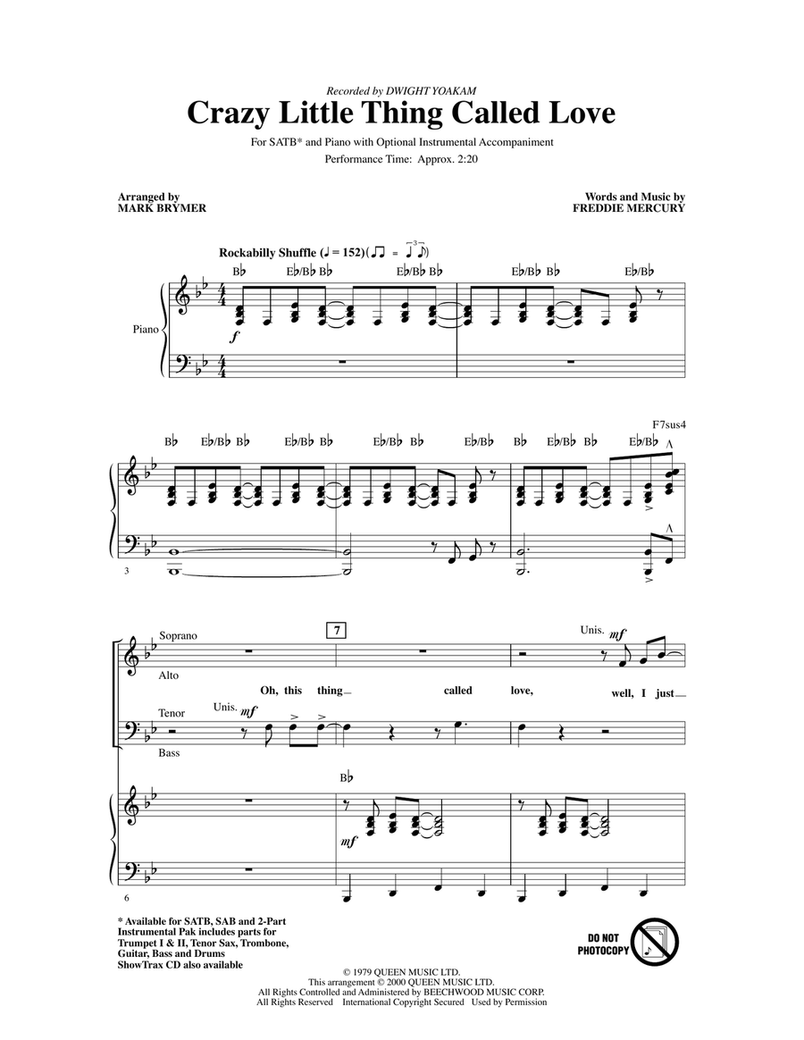Crazy Little Thing Called Love (arr. Mark Brymer) 4-Part scores gallery preview page 1