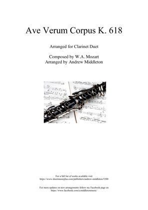 Book cover for ave Verum Corpus K. 618 arranged for Clarinet Duet
