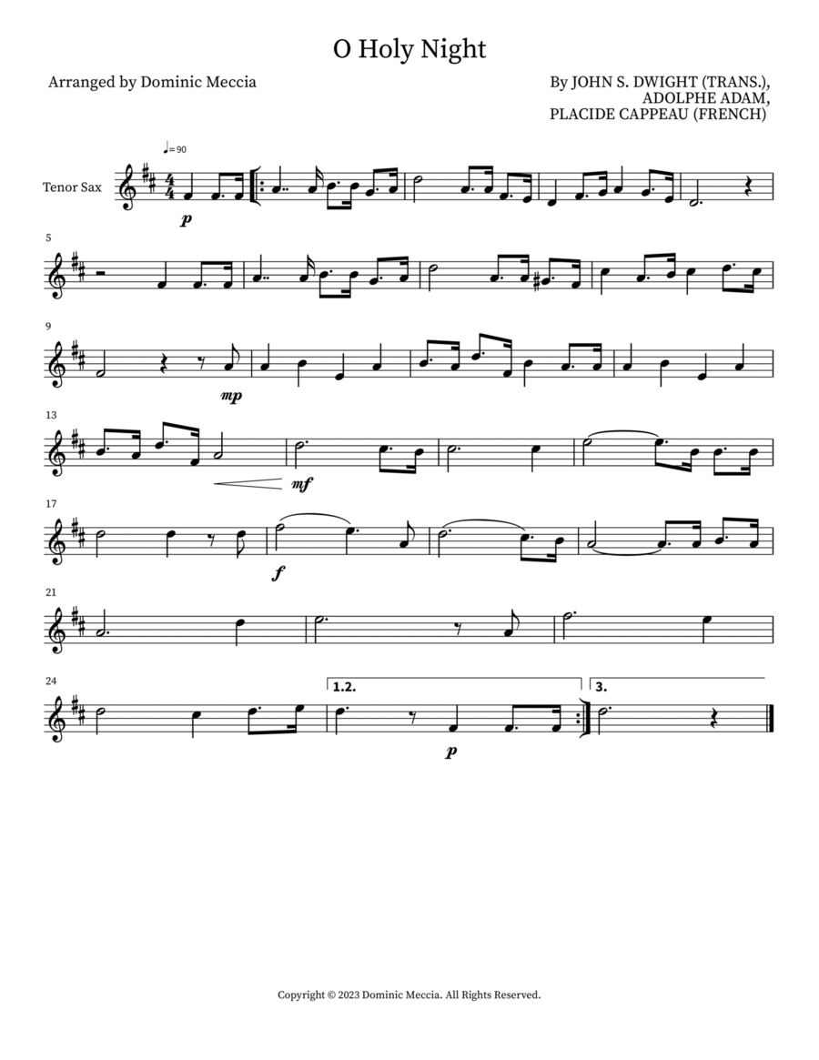 O Holy Night Tenor Saxophone scores gallery preview page 1