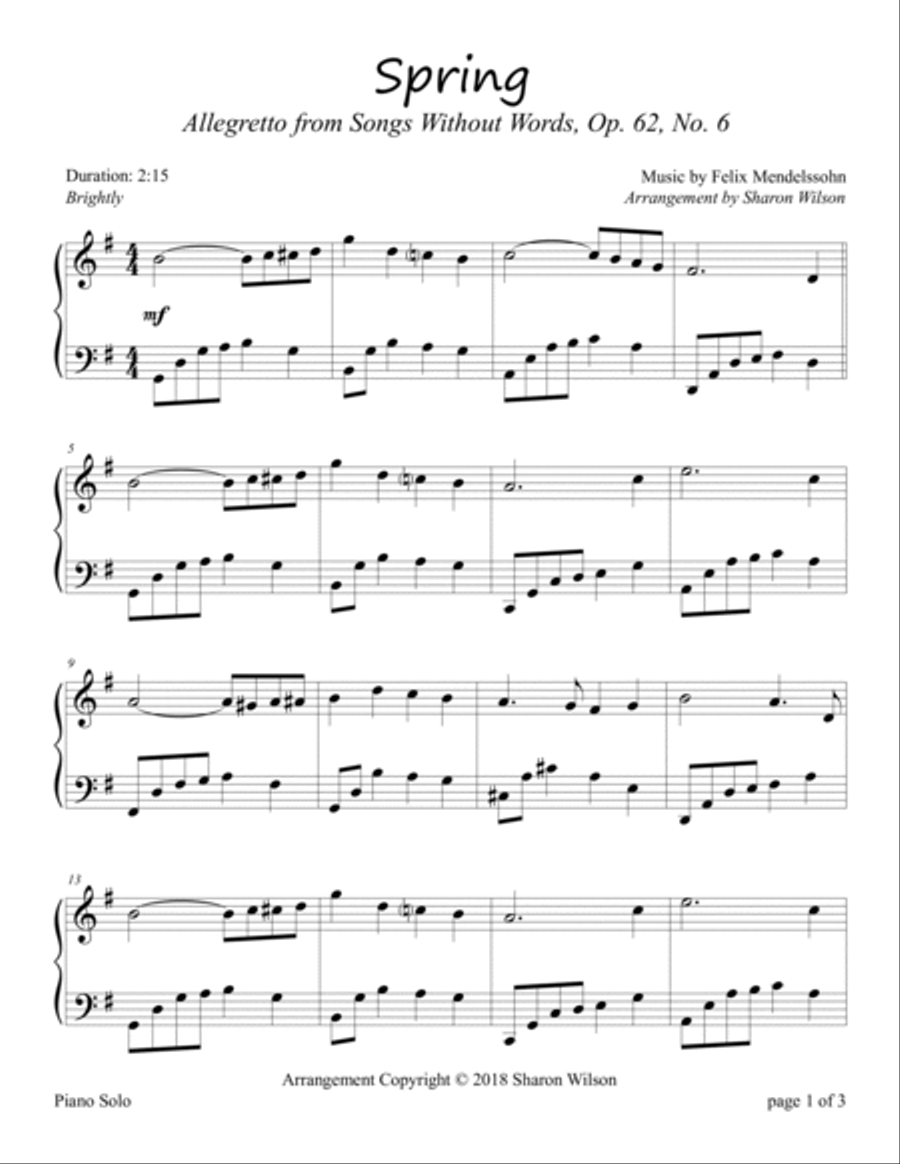 Spring (Allegretto from Songs Without Words) Piano Method scores gallery preview page 2