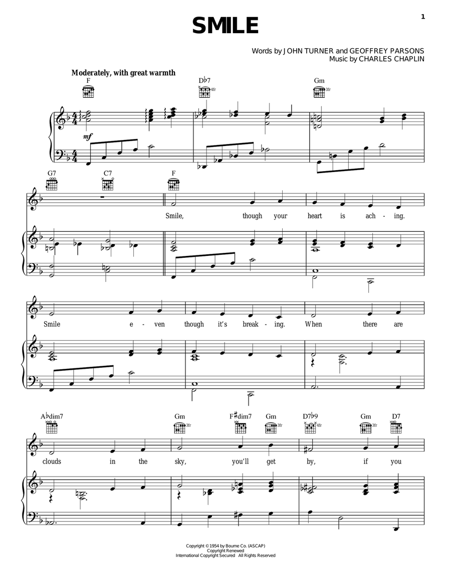 Smile Piano, Vocal, Guitar scores gallery preview page 1
