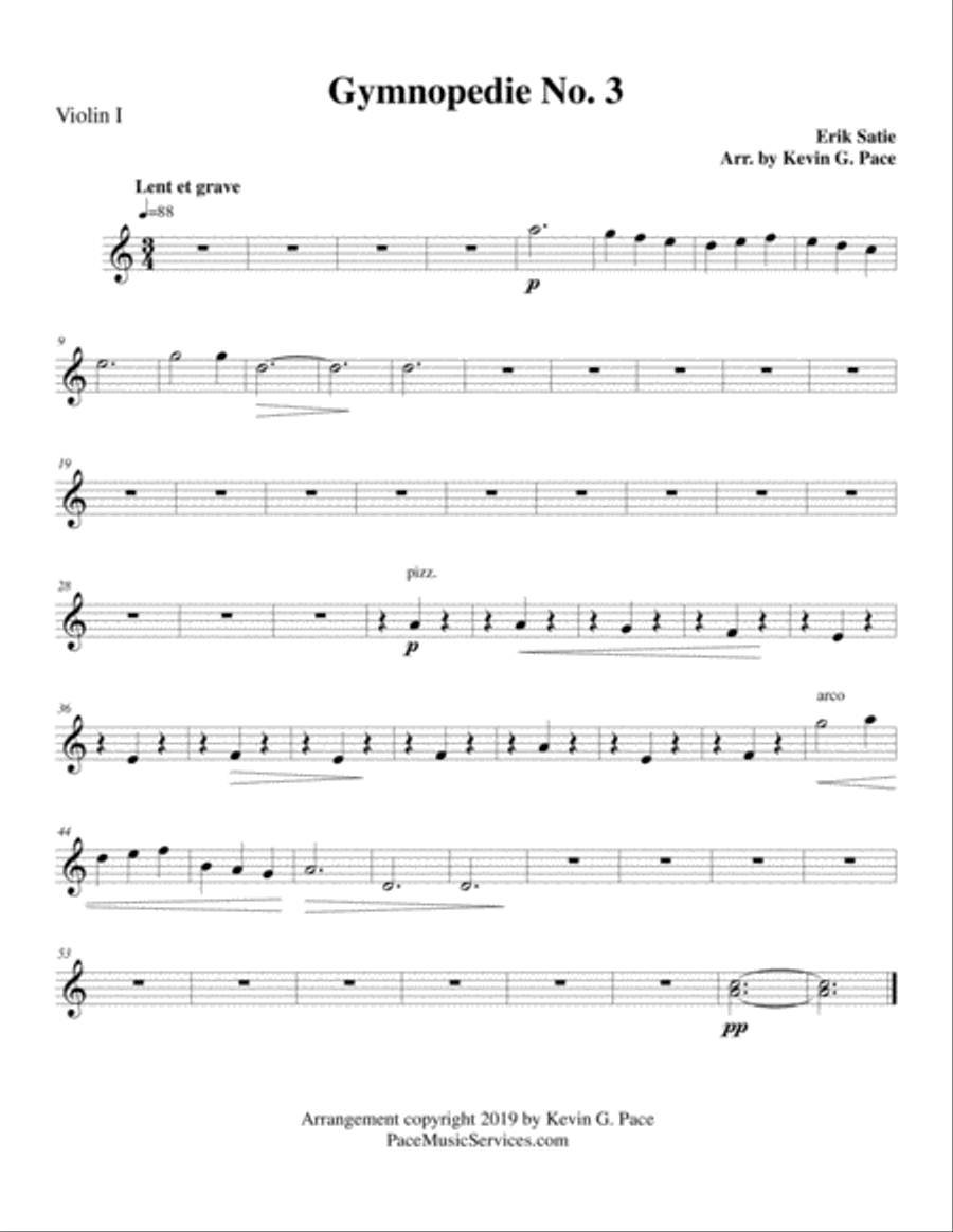 Gymnopedie No. 3: arranged for violins, viola, acoustic guitar, electric guitar and bass guitar Small Ensemble scores gallery preview page 5
