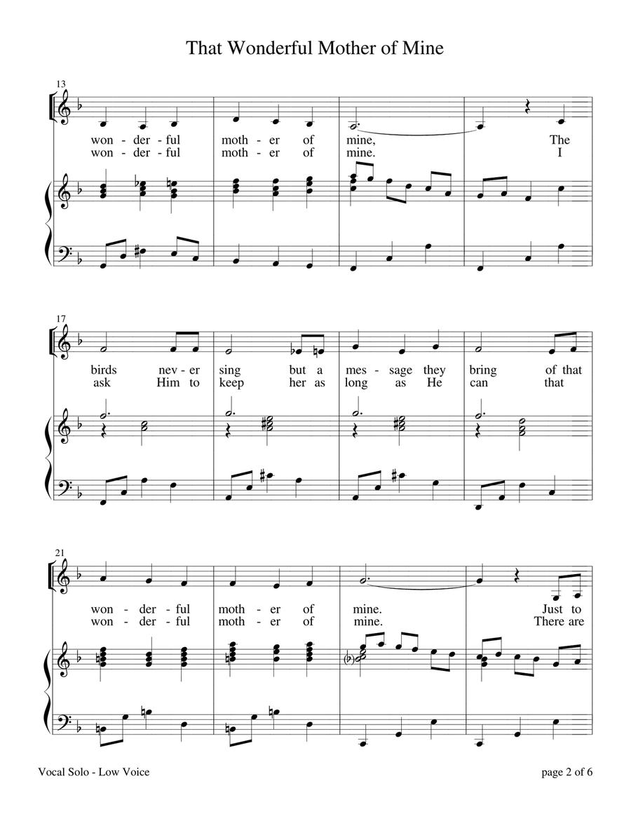 That Wonderful Mother of Mine - Low Voice (Vocal Solo with Piano Accompaniment) Piano, Vocal scores gallery preview page 5