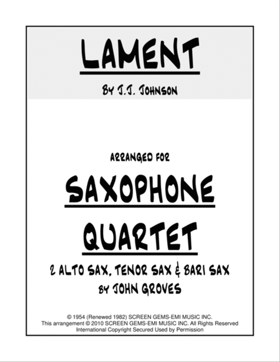 Lament Lament Saxophone Quartet scores gallery preview page 1