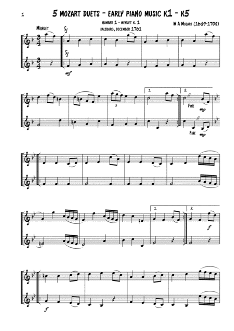 5 Mozart Brass duets 5 Mozart Brass duets Brass Duet scores gallery preview page 1