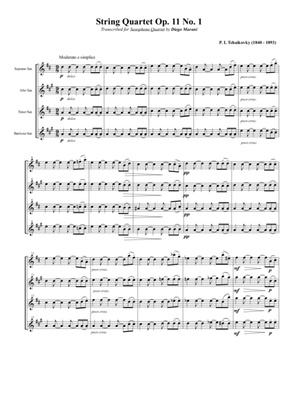 Book cover for String Quartet Op. 11 No. 1 for Saxophone Quartet (SATB)
