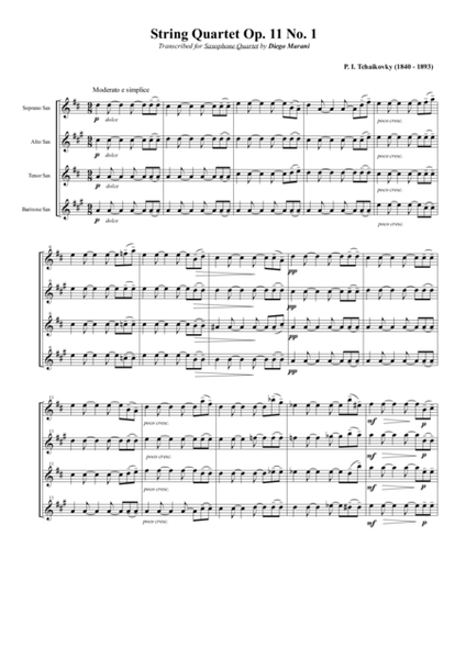 String Quartet Op. 11 No. 1 for Saxophone Quartet (SATB) image number null