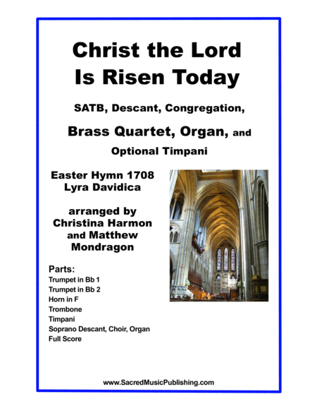 Christ the Lord Is Risen Today - SATB, Descant, Congregation, Brass Quartet, and Organ. image number null