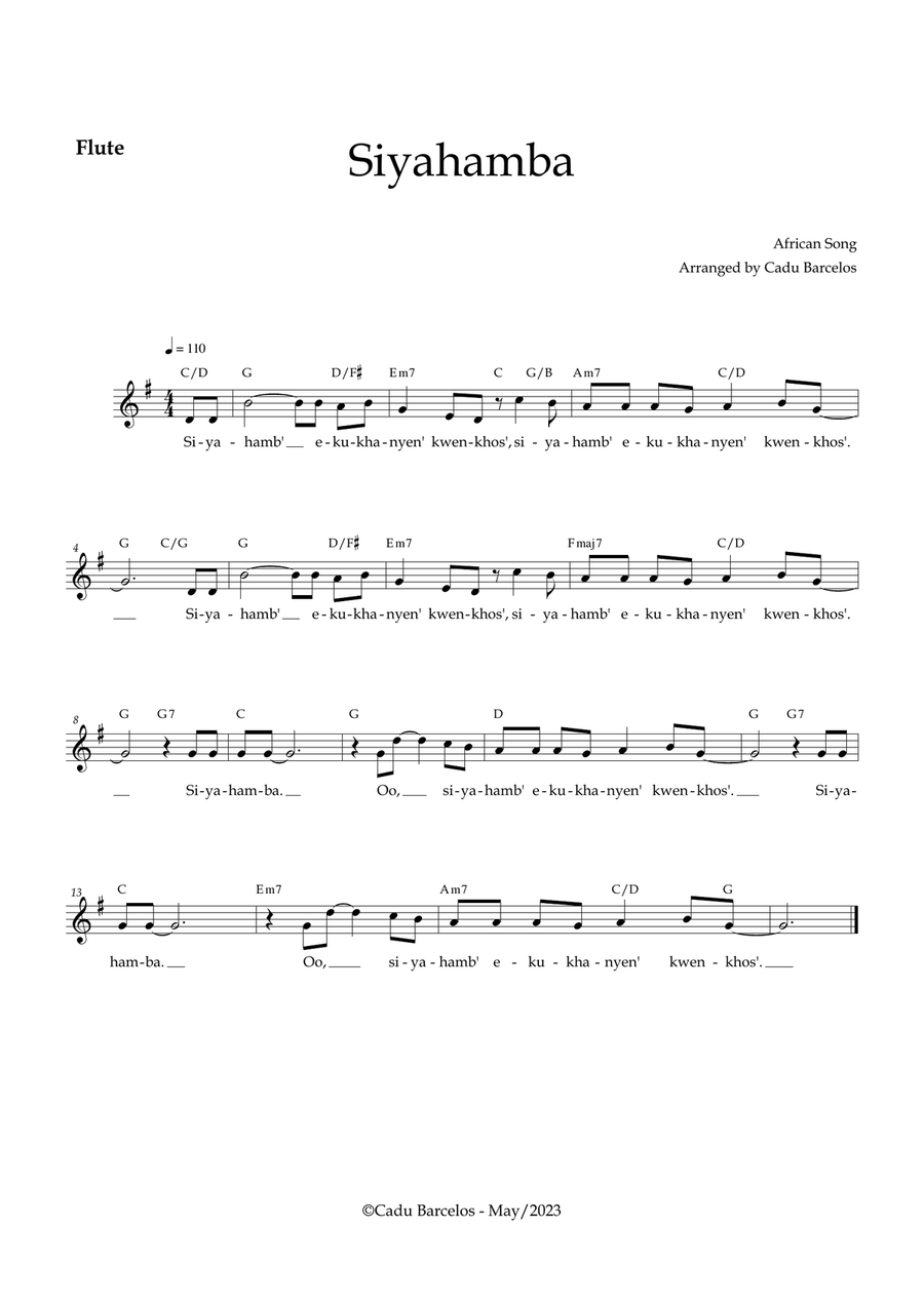 Siyahamba - Flute and chords (African Song) Flute Solo scores gallery preview page 1