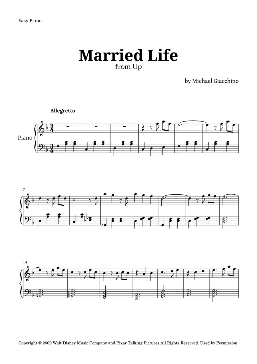 Married Life Easy Piano scores gallery preview page 1