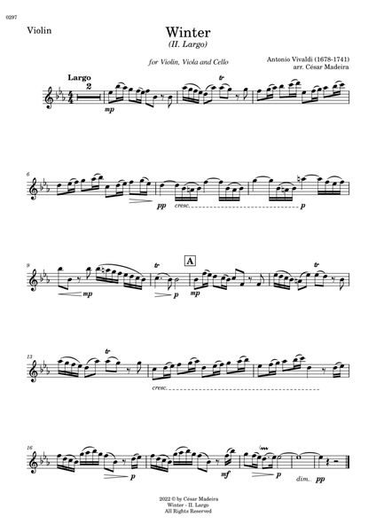 Winter by Vivaldi - Violin, Viola and Cello - II. Largo (Individual Parts) image number null