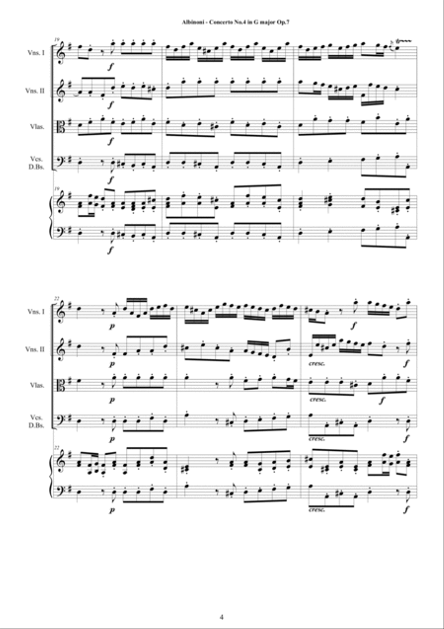 Albinoni - Concerto No.4 in G major Op.7 for Strings and Cembalo Chamber Orchestra scores gallery preview page 4