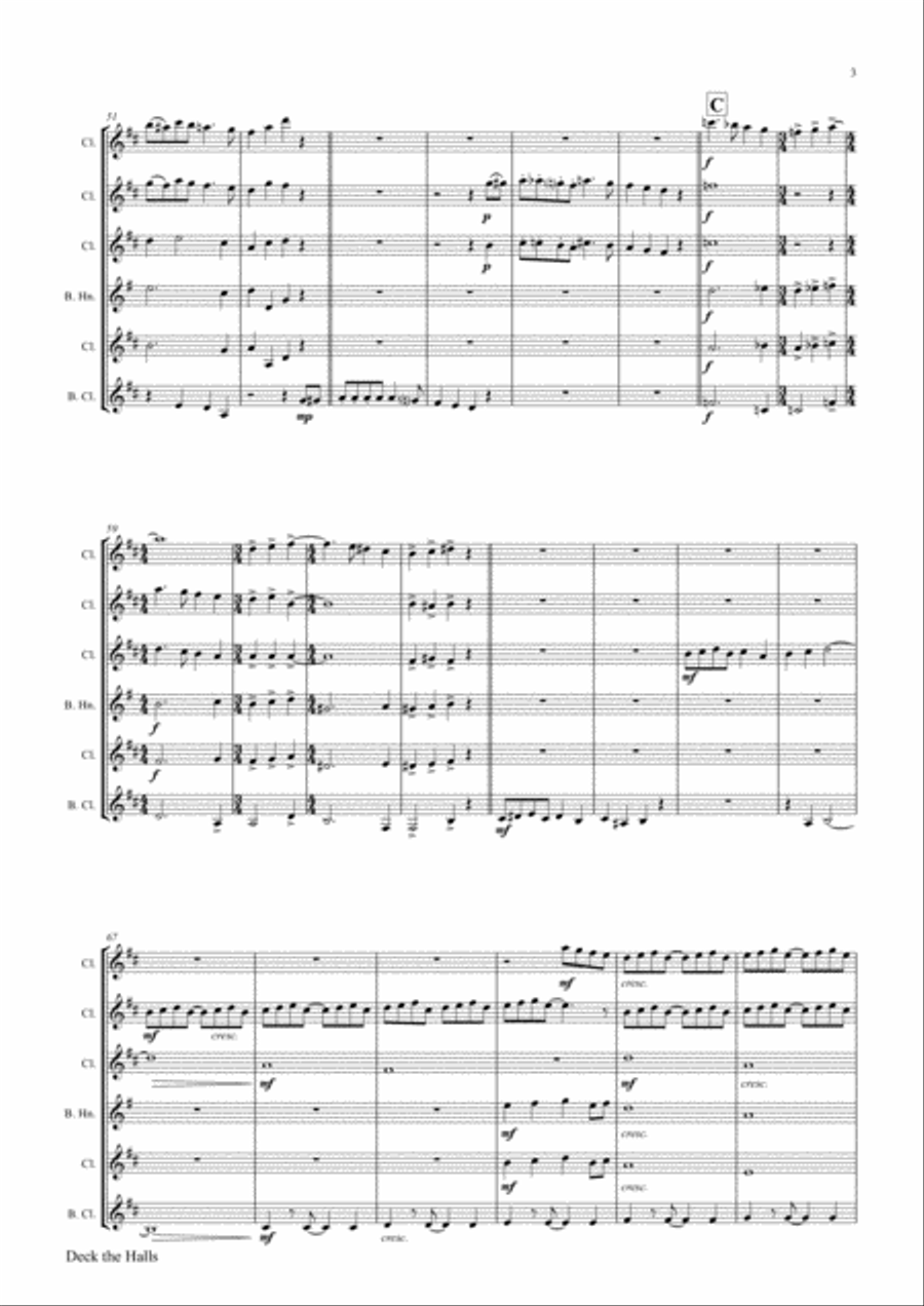 Deck the halls - Christmas Carol - Polyphonic - Clarinet Quintet Clarinet Quintet scores gallery preview page 3