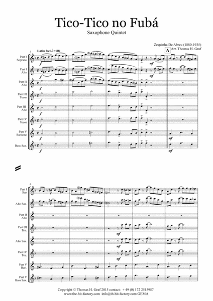 Tico-Tico no Fubá - Choro - Saxophone Quintet image number null