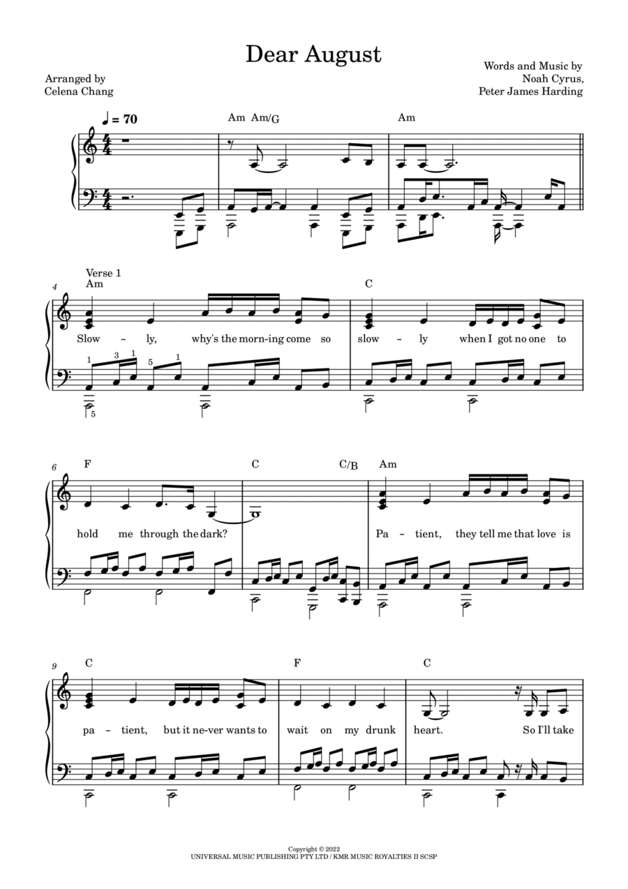 Dear August Piano Solo scores gallery preview page 1