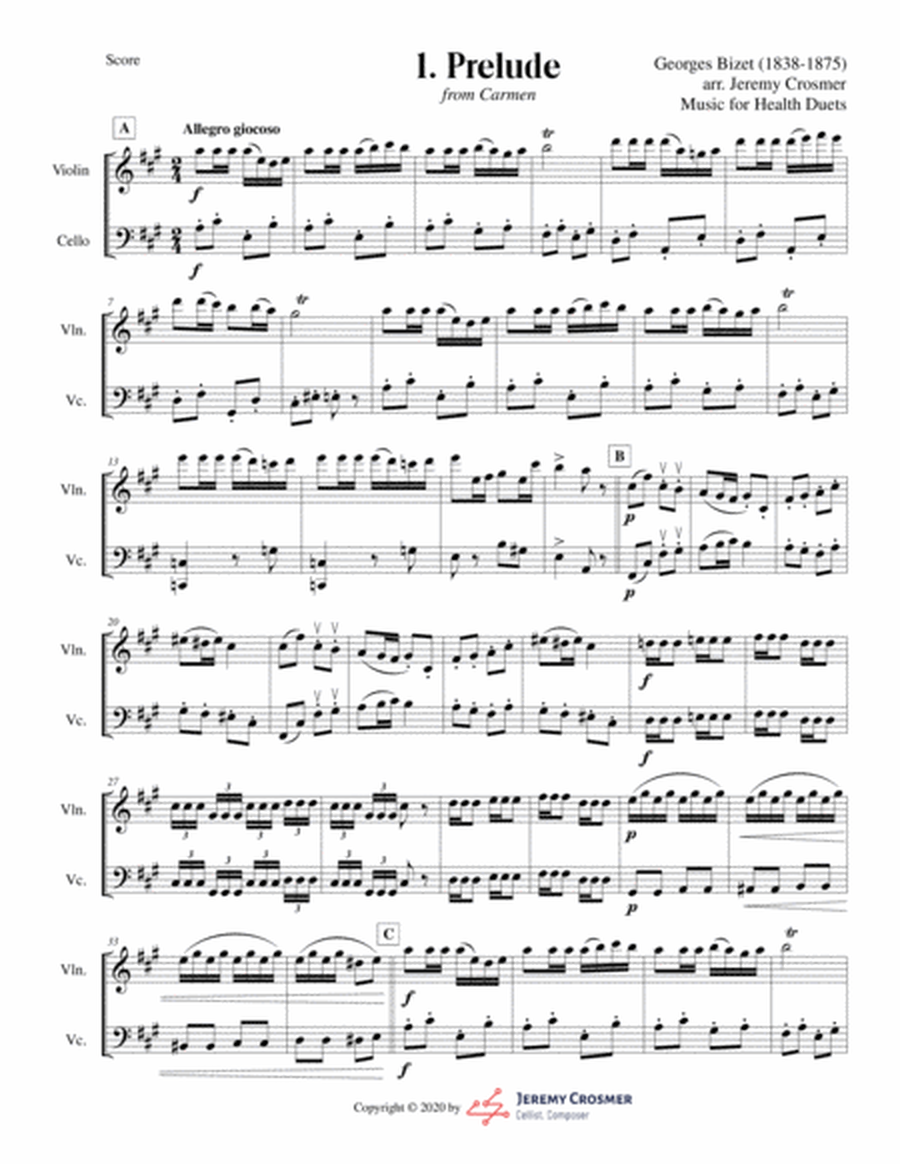 Bizet: "Prelude, Habanera, and Toreador" from Carmen - Music for Health Duet Violin/Cello
