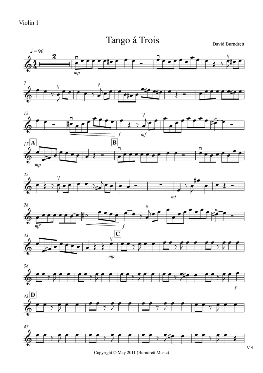 Tango á Trois for Violin Trio Violin Solo scores gallery preview page 4