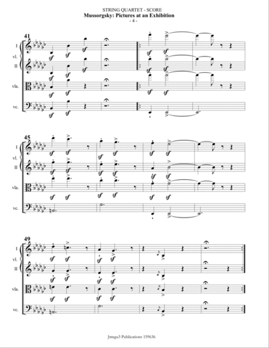 Mussorgsky: Pictures at an Exhibition for String Quartet String Quartet scores gallery preview page 4