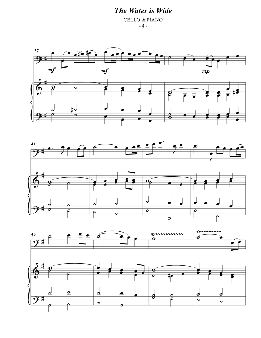 The Water is Wide for Cello & Piano Piano scores gallery preview page 4
