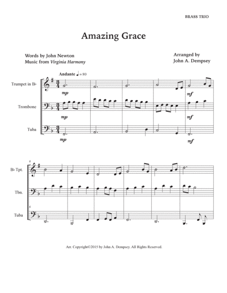 Amazing Grace (Brass Trio): Trumpet, Trombone and Tuba image number null