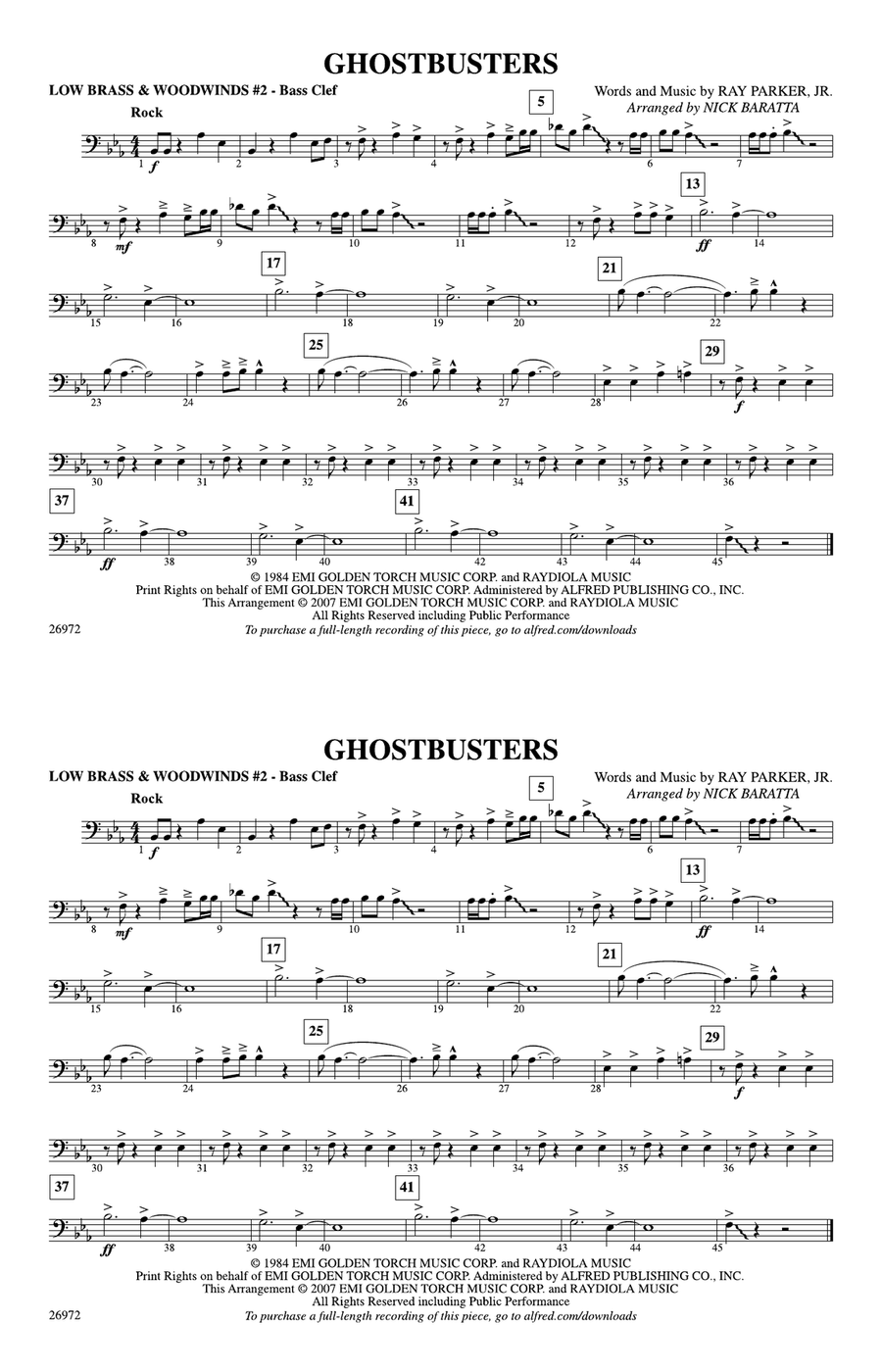 Ghostbusters: Low Brass & Woodwinds #2 - Bass Clef