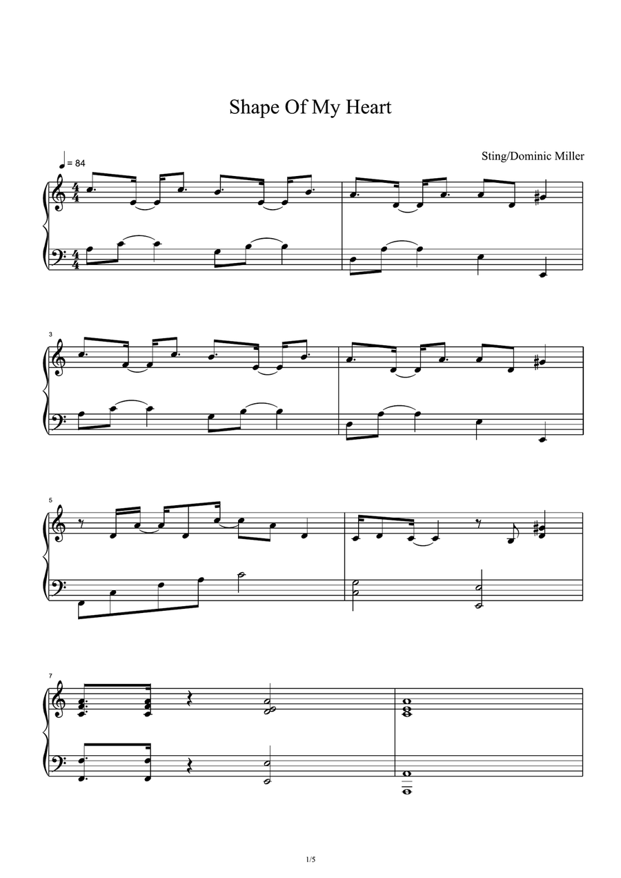 Shape Of My Heart Shape Of My Heart Piano Solo scores gallery preview page 1