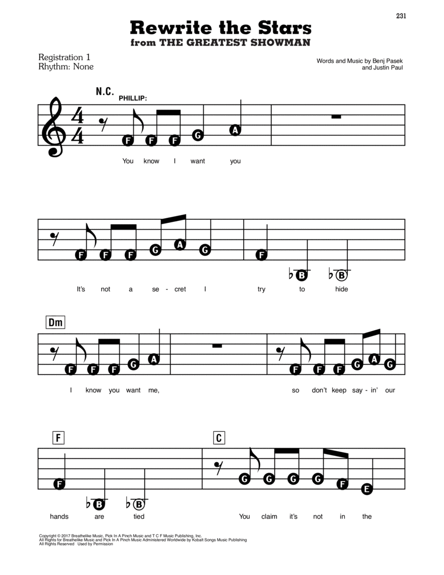 Rewrite The Stars (from The Greatest Showman) Electronic Keyboard scores gallery preview page 1