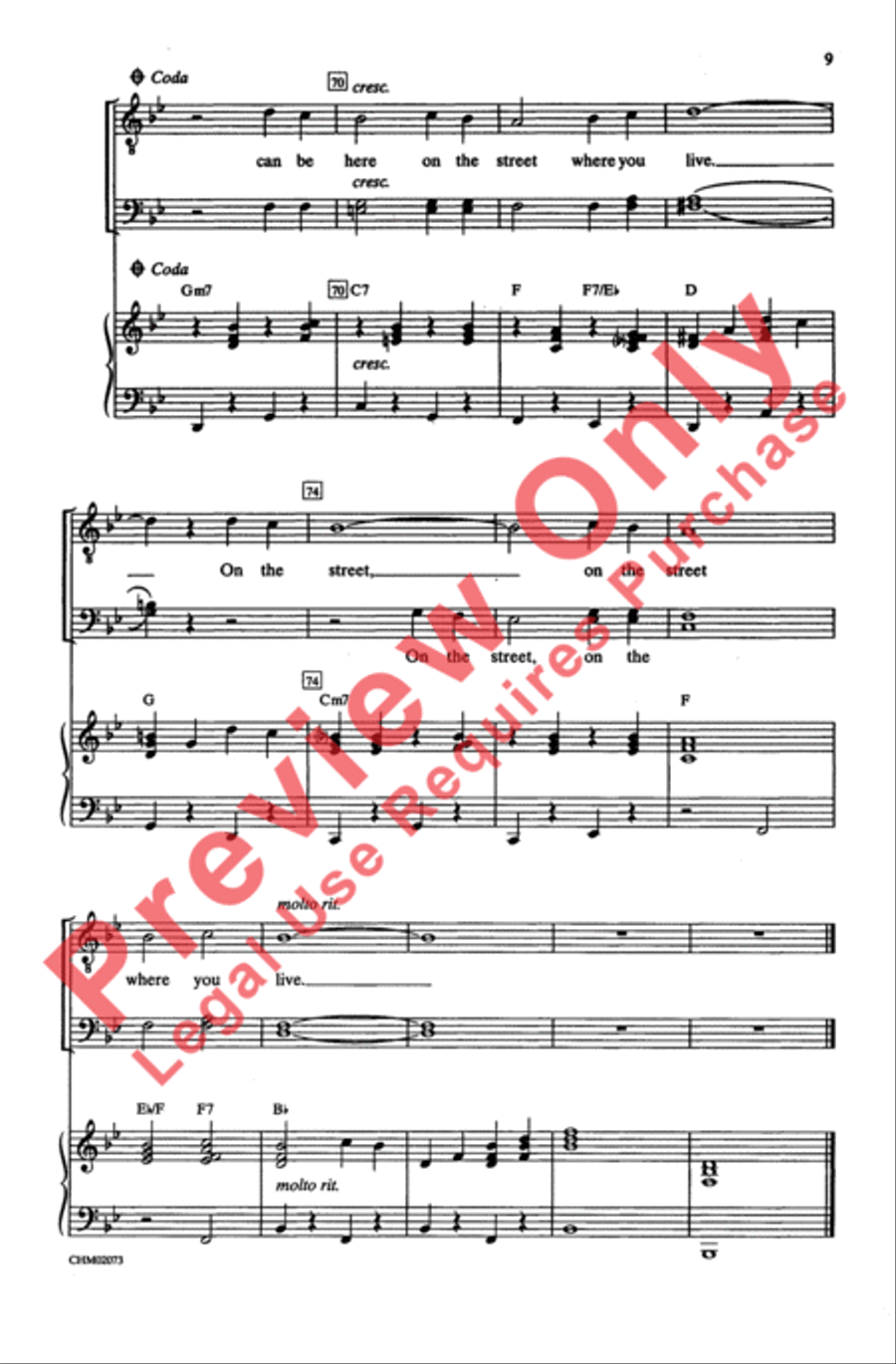 On the Street Where You Live Men's Choir scores gallery preview page 9