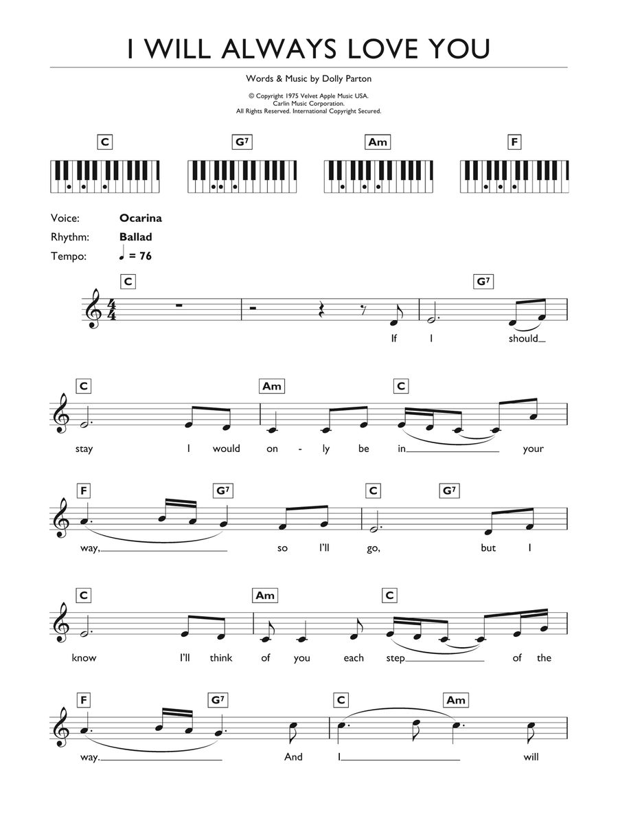 I Will Always Love You Piano Solo scores gallery preview page 1