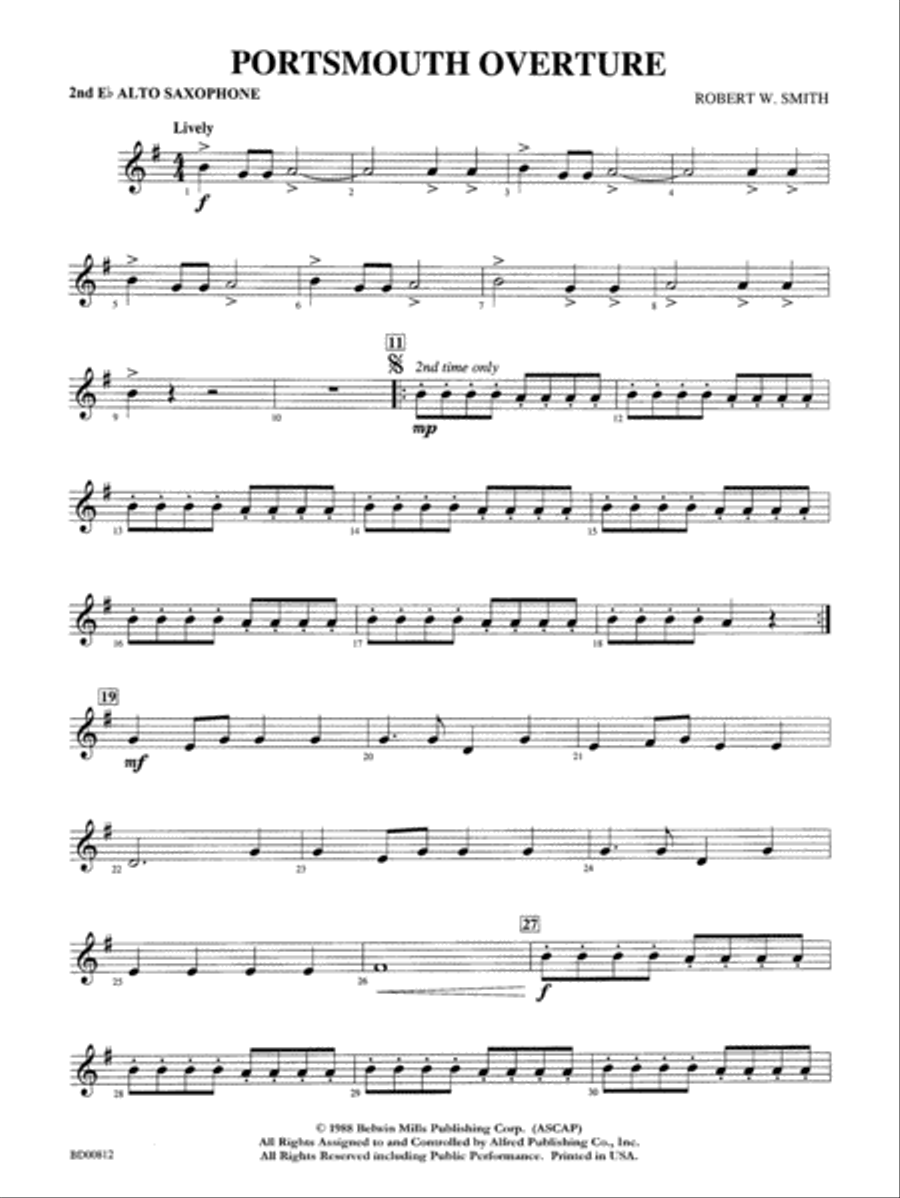 Portsmouth Overture: 2nd E-flat Alto Saxophone Concert Band scores gallery preview page 1