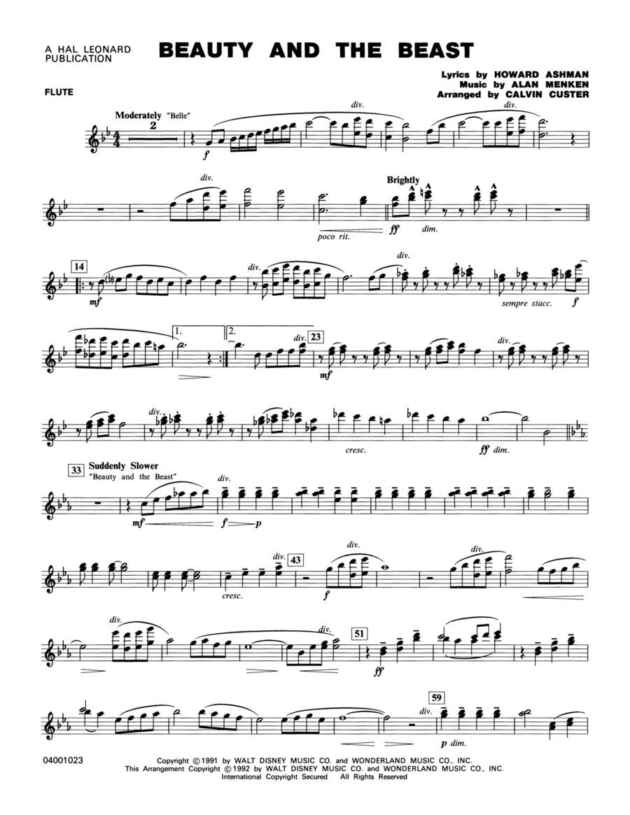 Beauty and the Beast (Medley) - Flute by Alan Menken - Flute