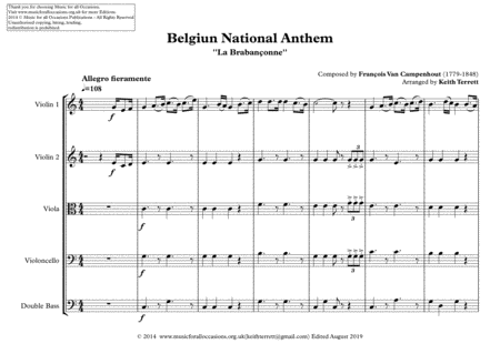 Belgiun National Anthem (La Brabançonne) for String Orchestra (MFAO World National Anthem Series) image number null