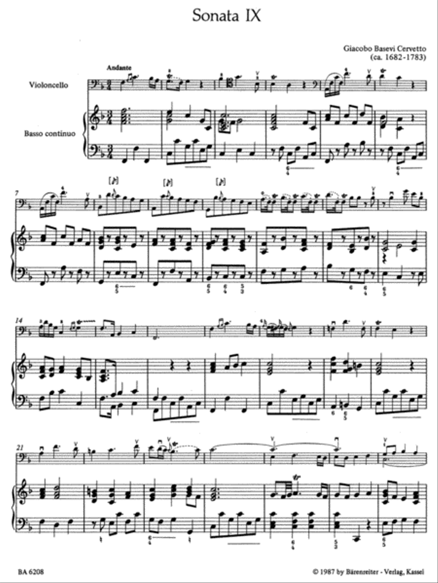 Zwei Sonaten aus op.2 for Violoncello and Basso continuo or two Violoncellos No. 5 und 9 Basso Continuo scores gallery preview page 2