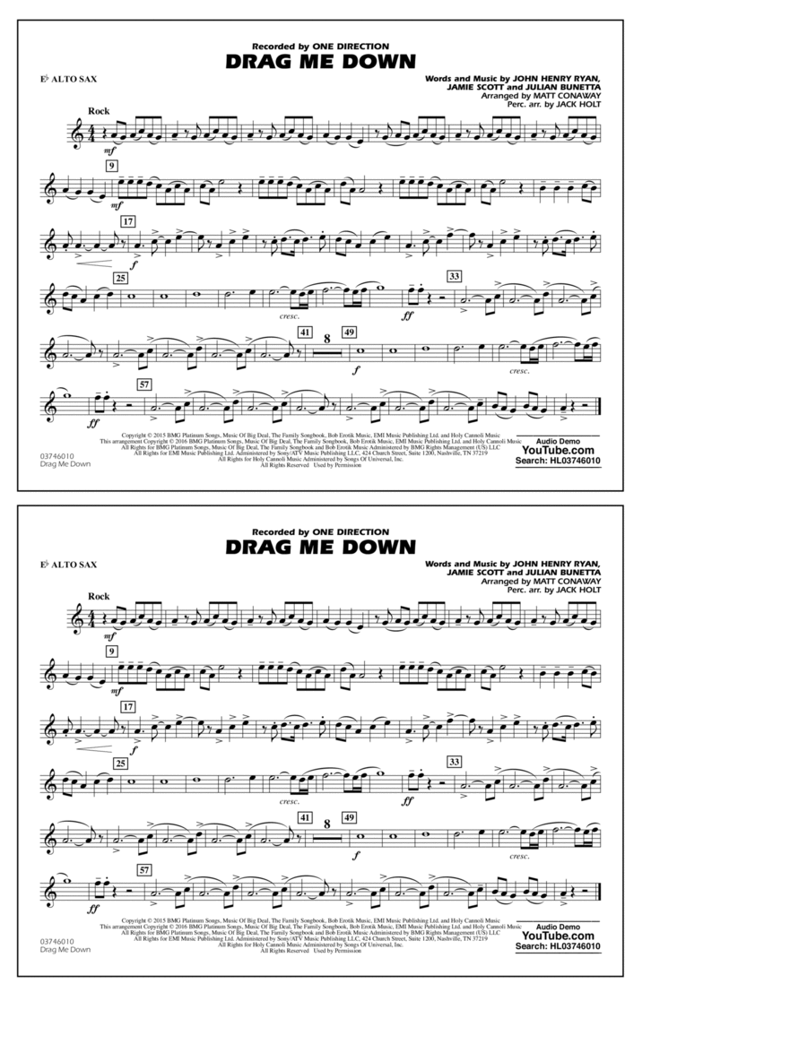 Drag Me Down - Eb Alto Sax Alto Saxophone scores gallery preview page 1
