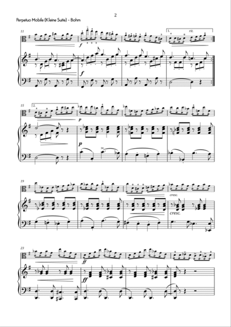 Bohm - Perpetuo Mobile (from Kleine Suite) in G Major - Intermediate Viola scores gallery preview page 3