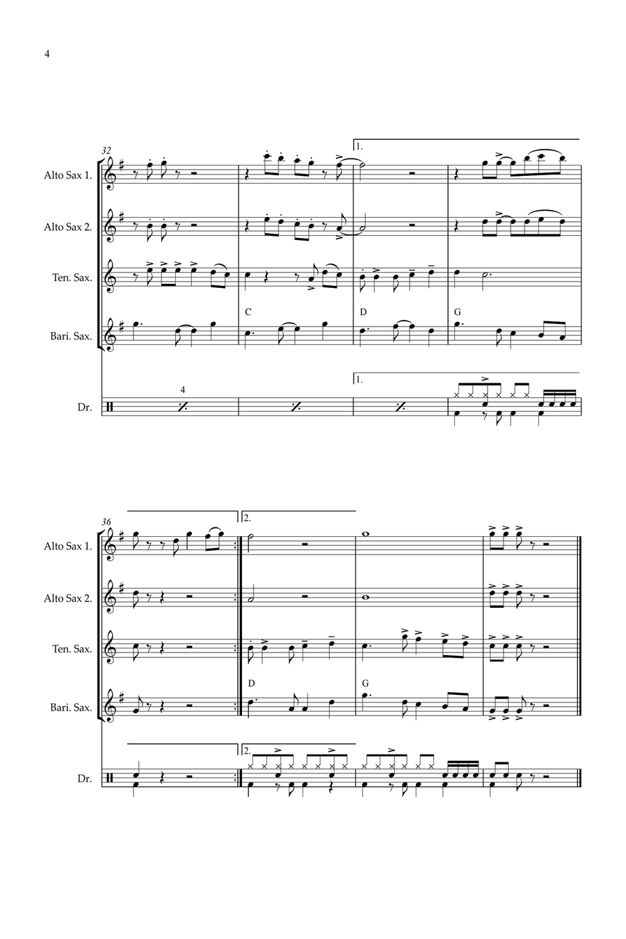 Feliz Navidad Feliz Navidad Saxophone Quartet scores gallery preview page 4